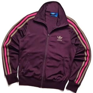 ADIDAS ORIGINALS FIREBIRD TRACK TOP Burgundy with multicolour stripes sz large